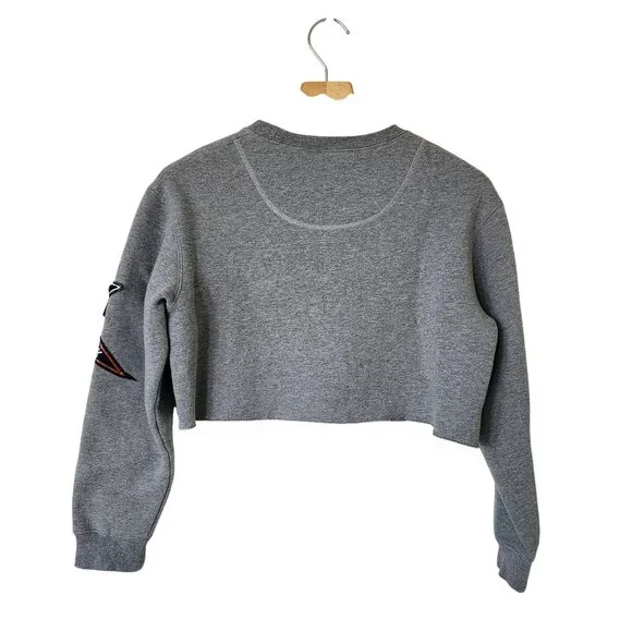 Gray Cropped Sweatshirt New York Floral Patches Upcycled Cute Casual Gym Sporty - Picture 3 of 11